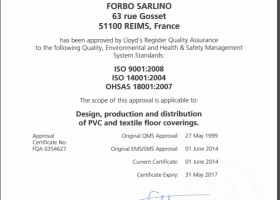 Chứng chỉ ISO 9001/ 14001 + OHSAS 18001 Forbo Sarlino